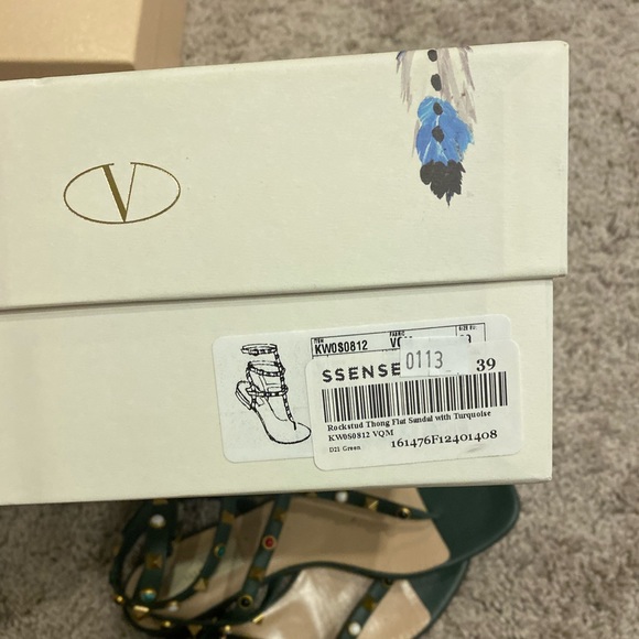 Valentino rockstuds forest green leather gladiator sandals flats shoes - Picture 5 of 6